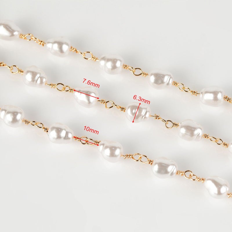 YOUBEIYEE 13 Feet Imitation Pearl Bead Chain Bulk KC Gold Plated Brass Jewelry Chain for Jewelry Making Necklace Bracelet DIY Handmade Craft Chain Roll - Image 3